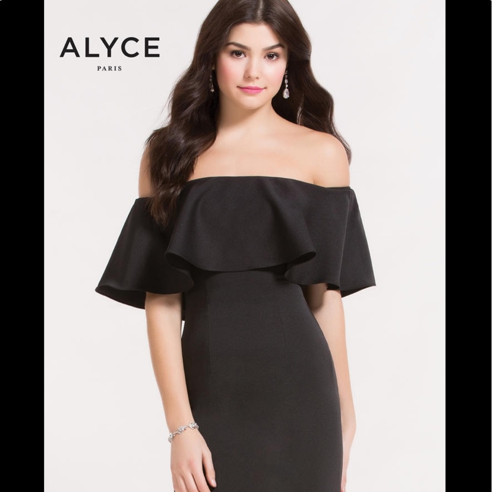 Alyce Paris black off the shoulder mini dress